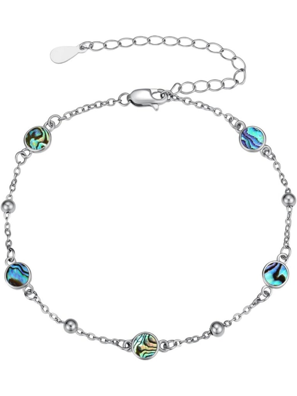 Sterling Silver Anklet Bracelet with Natural Stone Beads - Summer Beach Jewelry